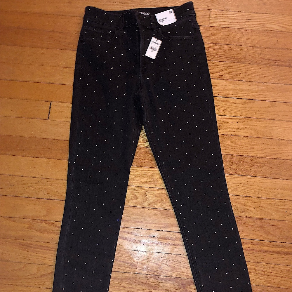 Express Mid Rise Rhinestone Ankle Leggings - Picture 2 of 7